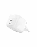 Belkin SmartProtect 2-Port USB C Ladegerät, 67W, GaN-Ladegerät, 2X USB-C, Schnellladen für Geräte wie MacBook, iPhone 17, iPad Pro, Chromebook, Galaxy S25 Ultra, Pixel 10, USB Adapter – Weiß