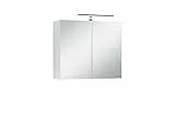 byLIVING Spiegelschrank SPREE / Badezimmerschrank mit Spiegel 70 cm breit / matt weiß / 2 Spiegeltüren mit Soft-Close / Hängeschrank / LED-Beleuchtung, Stecker- u. Schalterdose / B 70, H 60, T 20 cm