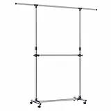 SONGMICS Kleiderständer, Garderobenständer, verstellbare Kleiderstange, mit Rollen, aus mit Edelstahl plattiertem Rohr, LLR41L, (101-163) x 49 x (113-198) cm, Blue