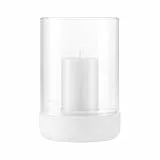 blomus Windlicht -Calma- | Kerzenhalter aus hochwertigem Beton und Glas | Farbe Lily White | Größe L | 15L x 15B x 22,5H cm | Indoor