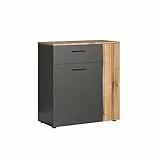 trendteam smart living Esteban Kommode Anthrazit/Evoke Eiche Mehrzweckschrank mit 3 Fächern und 1 Schublade (BxHxT) 80 x 86 x 38 cm Vollauszug-Funktion