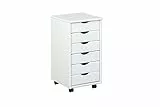 Inter Link – Rollcontainer – Rollcontainer mit 6 Schubladen – Bürocontainer - Rollschrank – Rollwagen – Schubladenkommode - Massiv Kieferholz – Weiß Lackiert - 35 x 40 x 65 cm - Simon