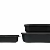 Mepal Multischale Cirqula Rectangular 3-teiliges Set - Mikrowellen Geschir - Geignet als Aufbewahrungsbox, Kuhlschrank, Gefrierschrank & Mikrowellengeschirr - 500, 1000 & 2000 ml - Nordic black