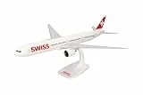 herpa Snap-Fit Modellflugzeug Swiss International Air Lines Boeing 777-300ER Miniatur im Maßstab 1:200, Sammlerstück, Modell mit Standfuß, Kunststoff, Weiß, Rot