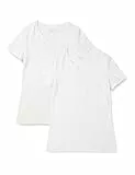 Amazon Essentials Damen T-Shirt mit kurzen Ärmeln und Rundhalsausschnitt in normaler Passform, 2er-Pack, Weiß, M