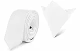 Ladeheid Herren Schmale Krawatte & Einstecktuch Set SP/P (150cm x 5cm, 22cm x 22cm, Weiß)
