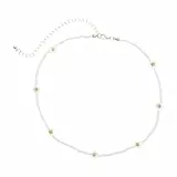 Happyyami Boho Perle Gänseblümchen Halskette Samen Perlen Choker Halskette Bunte Handgemachte Perle für Frauen Und Mädchen Schmuck (Weiß)