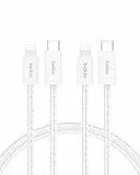 Belkin 2er-Pack geflochtenes USB-C Ladekabel mit Lightning Connector 1,5 m, biegsames, flexibles Schnellladekabel, Lightning kabel für iPhone 14 und ältere Modelle, iPad 9. Gen. und AirPods – Weiß