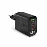 SBS LCD-Netzteil 65 W, GaN-Technologie, Power Delivery (PD), Schnellladung, USB-C- und USB-A-Ladegerät mit LCD-Display, Ladegerät für iPhone, Samsung, Notebook, schwarz