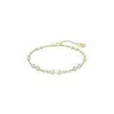 Swarovski Remix Collection Strand Armband, Vergoldetes Damenarmband mit Weißen Kristallen im Rundschliff und Karabinerschließe, Armbandlänge: 18-21 cm, Armbandbreite: 0.4 cm