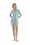 Dagi Women's Linear Printed Embroidered Cotton Modal Shirt Trousers Pajama Set, L