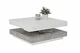 Hela Tische, Couchtisch Wohnzimmertisch Andy, Quadratisch, Holzwerkstoff ,Tischplatte drehbar 360°, Weiß/Beton, 67x67x35cm