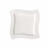 Villeroy und Boch NewWave Speiseteller, Porzellanteller, mit leichter Vertiefung, eckige Form, spülmaschinen- und mikrowellengeeignet, weiß, Ø 27 cm
