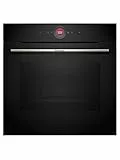 Bosch HBG7741B1, Serie 8 Smarter Einbau-Backofen, 60 x 60 cm, Made in Germany, Schwarz, Pyrolyse & Hydrolyse Selbstreinigung, Air Fry, Back Assist, 4D Heißluft, Farb-Touchscreen & Bedienring
