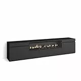 Skraut Home | TV-Schrank, Lowboard | für Wohnzimmer und Esszimmer | 200x45x35cm | Für TV-Geräte bis zu 80' | Elektrokamin. | Moderner Stil | Schwarz