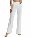 LaiEr Damen Bootcut Yogahose mit Taschen, hohe Taille, ausgestelltes Bootleg Yoga Workout Hose mit Seitentaschen, Weiß,M