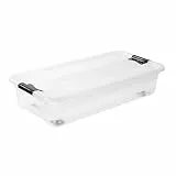 keeeper Aufbewahrungsbox mit Rollen, Deckel und Schiebeverschluss, 79,5 x 39,5 x 18 cm, 33 l, Konrad, Transparent