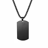 JewelryWe Schmuck Personalisierte Herren Halskette mit Gravur, Militärische Erkennungsmarke Armee Stil Gebürstet Matt Dog Tag Anhänger mit 22 Zoll Weizenkette Personalisierte Kette, Schwarz