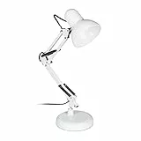 Relaxdays Retro Schreibtischlampe, Gelenk-Arm, schwenkbar, Büro Leselampe, Metall, E27, HxBxT: 50 x 27 x 15 cm, weiß