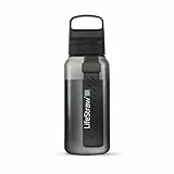 LifeStraw Go Serie - BPA-freie Trinkflasche mit Wasserfilter 1l für Reisen und den täglichen Gebrauch - entfernt Bakterien, Parasiten, Mikroplastik und verbessert den Geschmack, Nordic Noir (schwarz)