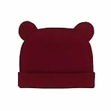 ikasus Baby Mütze,Baby Erstlingsmütze mit Ohren,Warme Beanie Kappe,Unisex Hut Neugeborene Super Weich Unifarbe Baumwolle Katzenohren Jungen Mädchen Babymützen,für Herbst Winter (Weinrot)