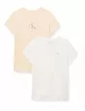 Calvin Klein Mädchen 2-Pack Slim Monologo T-Shirt Lvcktja28g Set, White (Palepeach/Brightwhite), 14 Jahre