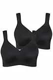 Ulla Popken Damen große Größen Übergrößen Plus Size Mikrofaser-BH, 2-er Pack, ohne Bügel, vorgeformte Cups schwarz 90E 793032130-90E