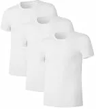 COLORFULLEAF 3/5er Pack Bambus Rundhals T-Shirt Herren Stretch Unterziehshirt Männer Einfarbig Business Arbeitstshirts(Weiß,M)