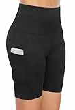 COTOP Laufhose Kurz Damen, Tights Sporthose Kurze mit Tasche, High Waist Leggings Shorts Sommer, Blickdicht Elastisch Yogahosen für Gym/Fitness/Jogging/Radfahren/Biker(Schwarz, S)