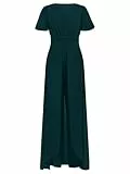 APART Fashion Damen Chiffon Jumpsuit, Tiefer V-Ausschnitt Abendkleid, Kurze Volant-Ärmel, Weites Bein Cape Style Hose, Elegantes Sommer Outfit, Ideal als Brautjungfern Kleid, Hochzeitsgäste Kleid