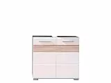 trendteam smart living - Mezzo - Waschbeckenunterschrank - Weiß/Eiche hell - Waschtisch mit 2 Türen und 1 Einlegeboden - (BxHxT) 60 x 56 x 34 cm - Badschrank mit Rillenoptik