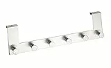 WENKO Türgarderobe Mod. Celano, Handtuchhalter für die Tür in Bad und Küche, Garderobe mit 6 Haken, rostfreier Edelstahl, 39 x 11 x 5,5 cm, Silber matt