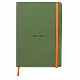 Rhodia 117440C - Kladde - Notizbuch Rhodiarama A5 (14,8 x 21cm), Softcover, 80 Blatt elfenbein 90g, Dot, Lesezeichen, Gummizugverschluss, Cover aus Kunstleder, Salbei, 1 Stück
