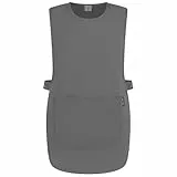 PALLTEX Ampato Überwurfschürze Damen Herren – Kittelschürze mit Taschen, verstellbar, Berufsschürze für Arbeit, Gastronomie, Reinigung, Friseur & Kosmetik, Größen S/M, L/XL, 2XL (Dunkelgrau, S/M)