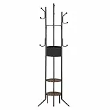 HOOBRO Garderobenständer mit Ablagen, Freistehender Kleiderständer mit Korb, 6 Stützbeine, 9 Haken, Kleidung, Taschen und Hüte, Eingangsbereich, Flur, Schlafzimmer, Vintagebraun und Schwarz EBF45YM01