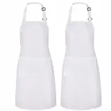 Xialvyu 2 Stück Schürze für Damen Männer, Kochschürze Weiß Koch Schürze, Unisex Verstellbarem Küchenschürze mit 2 Taschen für Kochen,Hausarbeit,Malen,Backen(Weiß)