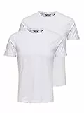 ONLY & SONS Herren Onsbasic Slim O-neck 2-pack Noos T Shirt, Weiß, M EU