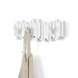 Umbra Stäbchen Garderobenhaken – Moderne und Platzsparende Garderobenleiste mit 5 Beweglichen Haken für Jacken, Mäntel, Schals, Handtaschen und Mehr, Weiss, 49 cm, Weiß