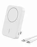 Belkin BoostCharge Pro Kabellose Powerbank 10000mAh mit Qi2, MagSafe-Kompatibles Tragbares Ladegerät mit Integriertem Ständer, für iPhone 17, iPhone Air, iPhone 16, 15, 14, Pixelsnap usw. – Weiß