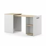 Vicco Schreibtisch Adam, Arbeitstisch für das Büro, Greige/Artisan-Eiche, 60 x 50.4 cm ausziehbar