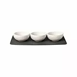 Villeroy & Boch - NewMoon Dipschale 4-teilig Weiß und Schwarz, Spülmaschinenfest, Mikrowellensicher, Dipschälchen, Bol, Servierteller, Geschirr Set für Sushi, Snacks oder Tapas, Premium Porzellan