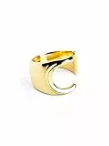 SINGULARU - Personalisierter Signet Letter Ring. Messing mit 18 Kt Vergoldeter Beschichtung. Schmuck für Damen. Buchstabe C.