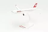 herpa Snap-Fit Modellflugzeug Airbus A220-30 - Swiss International Air Lines, Miniatur im Maßstab 1:200, Sammlerstück, Modell mit Standfuß, Kunststoff, Weiß