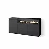 Skraut Home | Sideboard, Highboard | Kommode, Komodenschrank | 150x75x35cm | 3 Türen | Elektrokamin. Maße | Moderner Stil | Schwarz