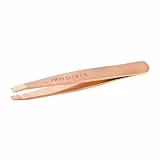 TWEEZERMAN Mini Pinzette (Handgeschliffene Schräge Spitzen, Augenbrauen zupfen, Profi-Qualität, Rostfreier Edelstahl), Roségold