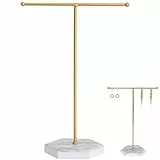 JJiaoLinin Schmuck Organizer, Schmuckständer, Metall-Schmuckständer, Gold T-Förmiger Halsketten-Ausstellungsständer, Schmuck Aufbewahrung für Armbänder, Ohrringe, Ringe, Ketten (Weiß+Gold)
