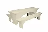 TexDeko® Hussen für Bierzeltgarnitur Stretch | Set aus Tisch- & Bankhussen | Knitterfrei, Pflegeleicht & Waschbar | Perfekt für Festzelte, Hochzeiten & Events (220 x 50cm, Creme)