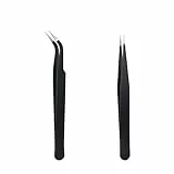 2 Stück Wimpern Pinzette, Wimpernpinzette Set aus Edelstahl, Gerade Pinzette und Gebogene Pinzetten, Professionelle Pinzette Wimpern, Wimpernpinzette für Wimpernverlängerungen