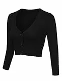 Aottori Bolero Damen Festlich Kurz Strickjacke Elegant Langarm Open Front Cropped Cardigan Schulterjacke Bolerojacke Strick Jäckchen für Mädchen Kleider Schwarz S