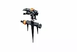 Fiskars Impuls-Sprinkler XL, Mit Abstandsregelung, Sprühbildkontrolle und Rotationskontrolle, Universalgröße, Ø 26 m Reichweite, 466 g, Schwarz/Orange, 1023658